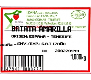 VERDURA ENVASADA BATATA AMARILLA . 1.000 GR.