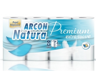 PAPEL HIGIENICO EXTRA SUAVE, 4 CAPAS ARCON NATURA 8 ROLLOS