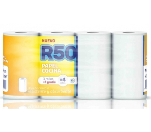 PAPEL COCINA EN ROLLO R-50 3 UN+1 UN.GRATIS
