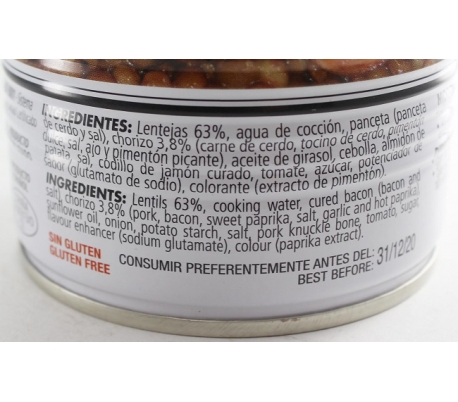 LENTEJAS CON CHORIZO ALBO 425 GRS. LENTEJAS CON CHORIZO ALBO 425 GRS.