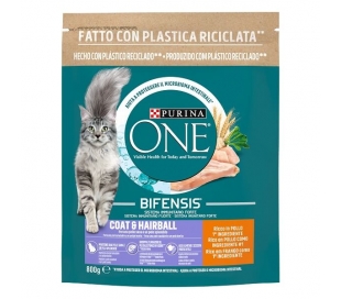 COMIDA GATO PELAJE Y BOLAS PELO PURINA ONE 800 GRS.