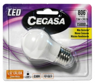 BOMBILLA LED CALIDA 7.5W E27 CEGASA 1 UN.