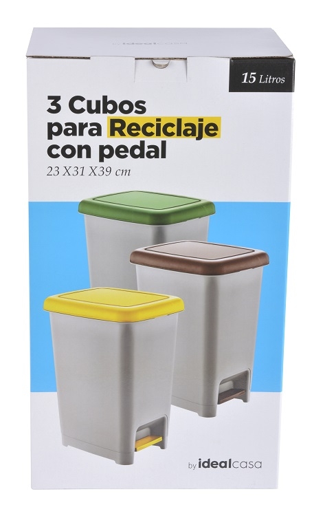Set 3 Cubos de Basura Reciclaje con Pedal Plástico TABERSEO 15 l