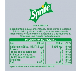 REFRESCO LIMA-LIMON ZERO SPRITE 330 ML.