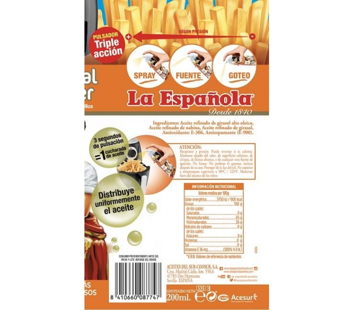 Aceite de semillas especial freidora de aire La española spray 200 ml -  Supermercados DIA