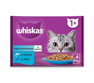 COMIDA GATO CON SALMÓN Y ATÚN WHISKAS PACK 4X85 GR.