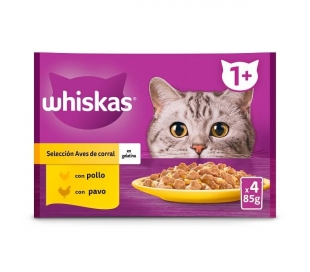 COMIDA GATO CON POLLO Y PAVO WHISKAS PACK 4X85 GR.