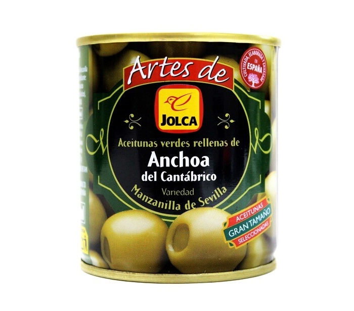 Jolca Aceitunas Rellenas de Anchoas del Cantábrico, 350gr - Andalubox