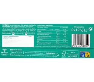 ARROZ INTEGRAL CON CHIA,QUINOA,LINO BRILLANTE PACK 2X125 GRS.