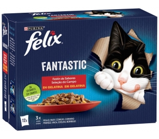 COMIDA GATO POLLO,BUEY,CONEJO Y CORDERO FELIX FANTASTIC PACK 12X85 GR.