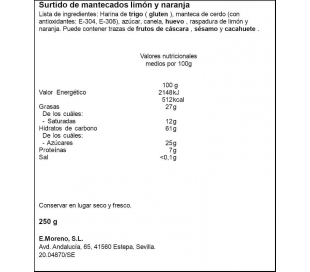MANTECADO LIMON Y NARANJA ARTESANITOS ENRIQUE MORENO 250 GR.