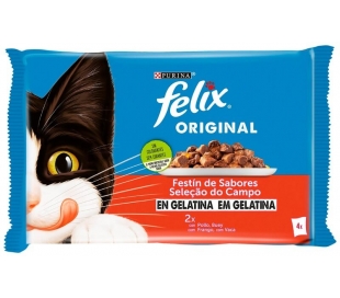COMIDA GATO POLLO Y BUEY FELIX ORIGINAL PACK 4X85 GR.