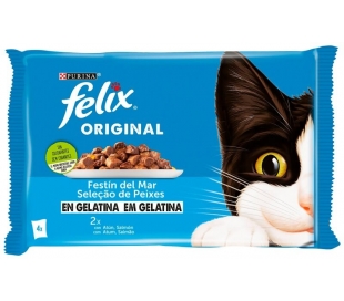 COMIDA GATO SALMÓN Y ATÚN FELIX ORIGINAL PACK 4X85 GR.