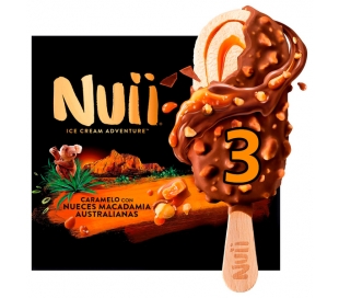 HELADO BOMBON CARAMELO&NUECES MACADAMIA AUSTRALIANAS NUII PACK 3X90 ML.
