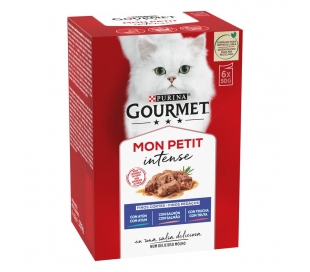 COMIDA GATO CON ATÚN,SALMÓN Y TRUCHA GOURMET MON PETIT INTENSE PACK 6X50 GR.