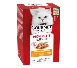 COMIDA GATO CON POLLO,PAVO Y PATO GOURMET MON PETIT INTENSE PACK 6X50 GR.