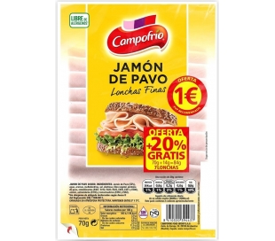 JAMON DE PAVO FINAS LONCHAS CAMPOFRIO 70 GR+14 GR.GRATIS