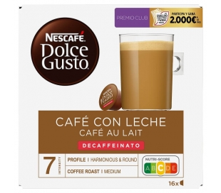 CAFÉ CÁPSULA CON LECHE DESCAFEINADO DOLCE GUSTO 16 UN.