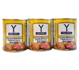 ACEITUNA MANZANILLA VERDE YBARRA PACK 3X50 GR.