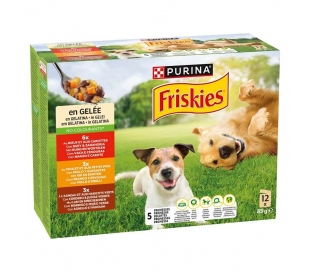 COMIDA PERRO CON BUEY,POLLO Y CORDERO FRISKIES PACK 12X85 GR.