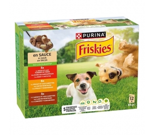 COMIDA PERRO CON BUEY,POLLO Y CORDERO FRISKIES PACK 12X85 GR.