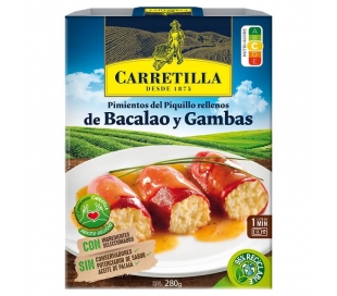 PIMIENTOS PIQUILLO R/BACALAO Y GAMBAS CARRETILLA 280 GR.