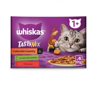 COMIDA GATO COLECCIÓN COUNTRY EN SALSA WHISKAS PACK 4X85 GR.