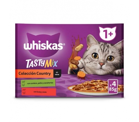 COMIDA GATO COLECCIÓN COUNTRY EN SALSA WHISKAS PACK 4X85 GR.