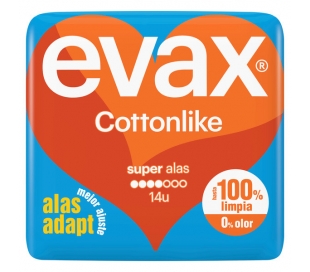 COMPRESAS SUPER ALAS EVAX COTTONLIKE 14 UN.