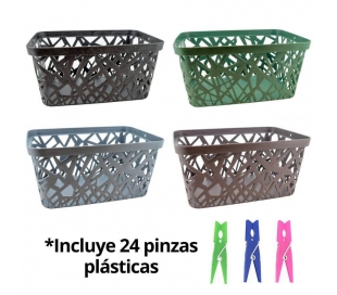 CESTA PARA PINZAS + 24 PINZAS PLASTICAS ROPA NIU FRESH PLASTICO
