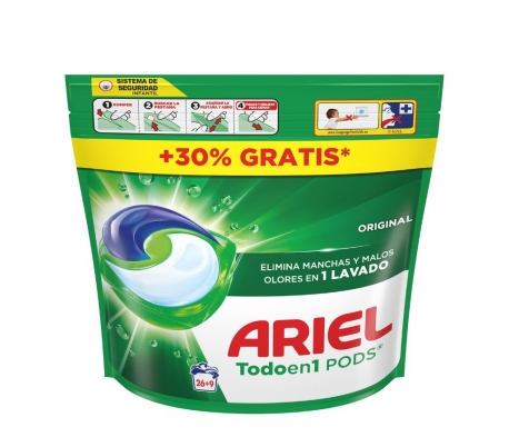 DETERGENTE CÁPSULAS ORIGINAL ARIEL 665 GR.26+9 CAPSULAS GRATIS