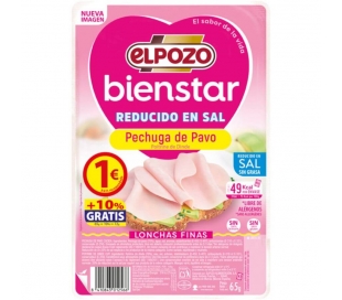 PECHUGA PAVO REDUCIDO EN SAL EL POZO 65 GR+10%GRATIS.LONCHAS