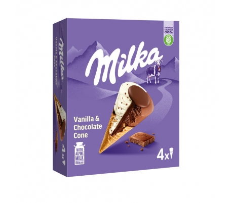 HELADO CONO VAINILLA&CHOCOLATE MILKA PACK 4X120 ML.