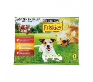 COMIDA PERRO POLLO,CORDERO Y BUEY FRISKIES PACK 4X100 GR.