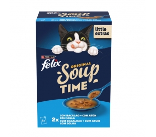 COMIDA GATO SOUP BACALAO,ATUN Y SOLLA FELIX TIME 288 GR.