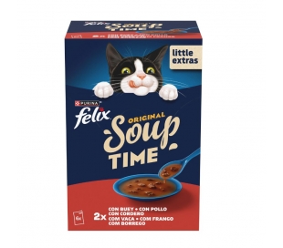 COMIDA GATO SOUP BUEY,POLLO Y CORDERO FELIX TIME 288 GR.