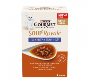 COMIDA GATO SOUP SALMON,BACALAO Y SOLLA GOURMET PURINA 270 GR.