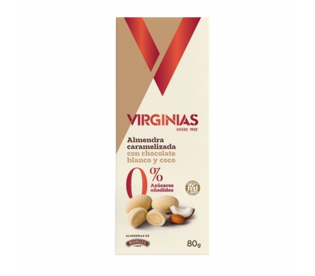 ALMENDRA CARAMELIZADA CHOCO BLANCO Y COCO 0%AZUCARES VIRGINIAS 80 GR.