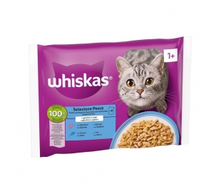 COMIDA GATO CON SALMÓN Y ATÚN WHISKAS PACK 4X85 GR.