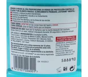 ENJUAGUE BUCAL MENTOL LISTERINE 500 ML.