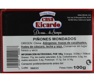 PIÑONES MONDADOS CASA RICARDO 100 GR.