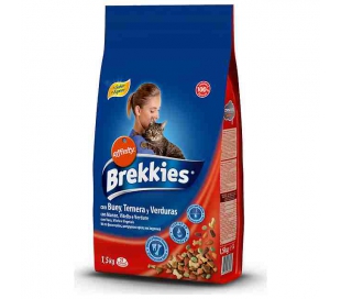 COMIDA GATO BUEY,TERNERA Y VERDURAS BREKKIES 1,5 KG.