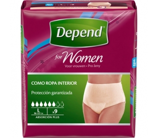 PRENDA INTERIOR FOR WOMEN TALLA L DEPEND 9 UND.