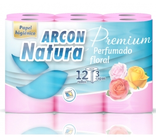 PAPEL HIGIENICO FLORAL PERFUMADO 3 CAPAS ARCON NATURA 12 ROLLOS