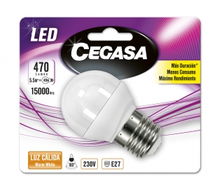 BOMBILLO LED ESFERICA 5,4W.E27 CALIDA CEGASA 1U