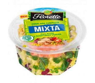 ENSALADA COMPLETA MIXTA, ATUN-ACEITUNAS VERDES FLORETTE 190 GRS.