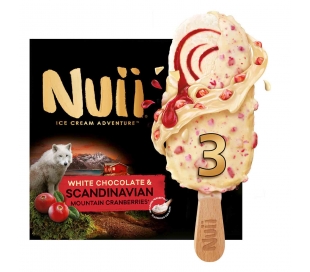 HELADO BOMBON CHOCOLATE BLANCO Y ARANDANOS DE ESCANDINAVAS NUII PACK 3X90 ML.