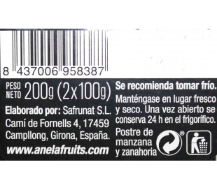 POSTRE DE FRUTAS MANZANA ZANAH.100% ANELA PACK 2X100 GR.