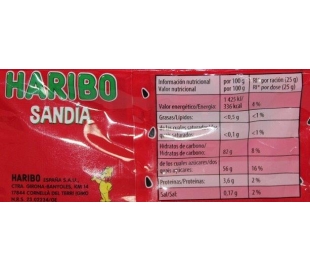 GOLOSINAS DE GOMA SANDIA HARIBO 90 GRS.