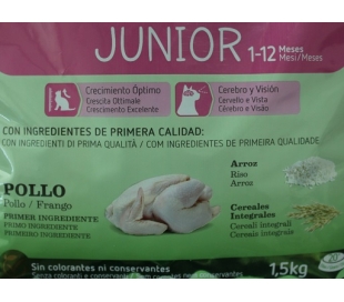 COMIDA GATOS JUNIOR, POLLO,ARROZ Y CEREALES ULTIMA 1,5 KG.